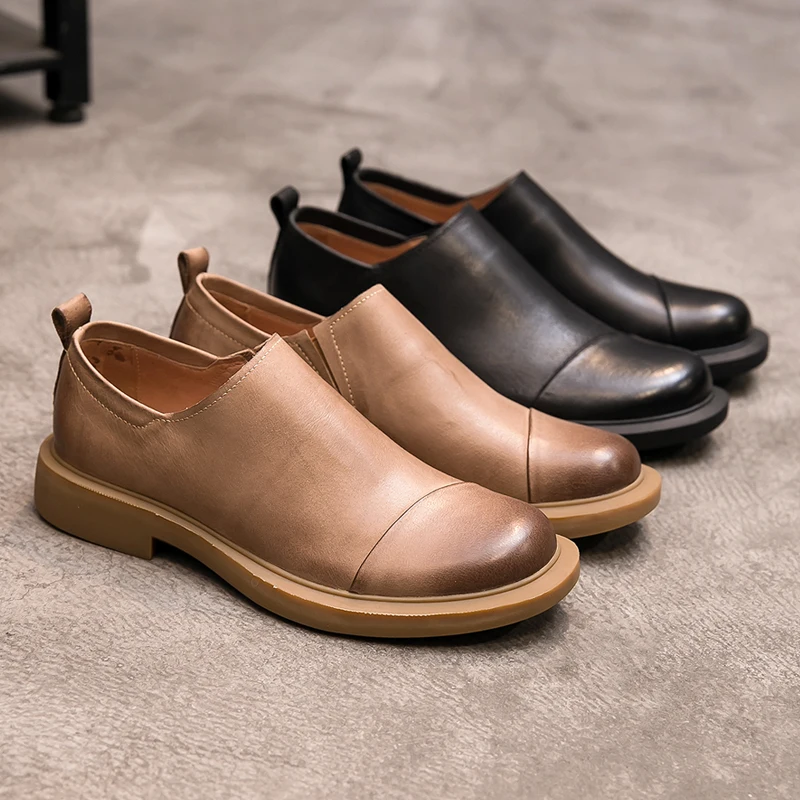 Wholesale Black Monochrome Cheap Official Big Mens Genuine Leather Shoes
