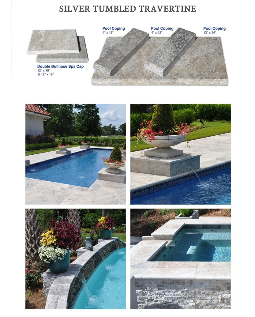 Wholesale Natural Stone Swimming Pool Deck Tiles Silver Travertine