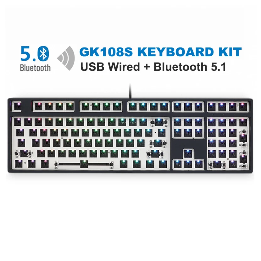 Custom 108 Key Mechanical Keyboard 2 Mode Wired Wireless BT Hot Swappable Keyboard Kit