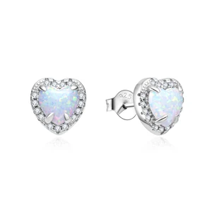925 Sterling Silver Synthetic Opal Stone for Engagement Party Daily & Valentine's Love Heart Stud Earrings