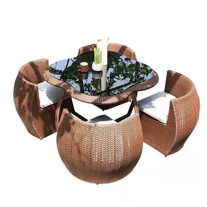 Modular Sectional Sofa 5 in 1 Rattan Wicker Outdoor Furniture Table and 4 Chairs Patio Garden Cottage Courtyard Beach Outdoor