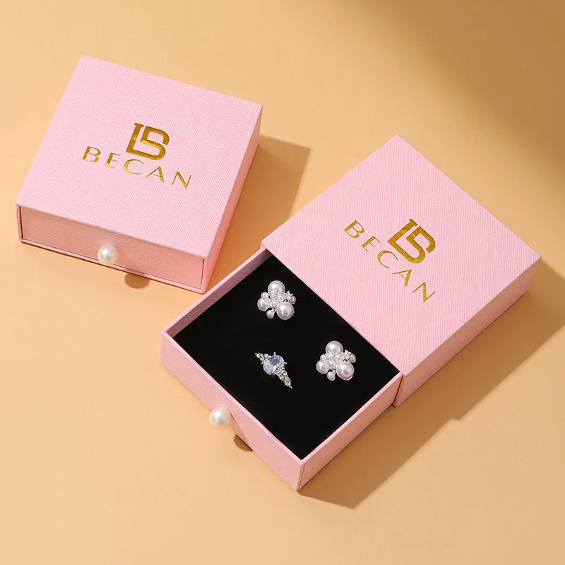 Vintage Customizable Luxury Magnetic Sliding Drawer Jewelry Box with Gold-stamped Logo Portable Necklace Packaging manufacture