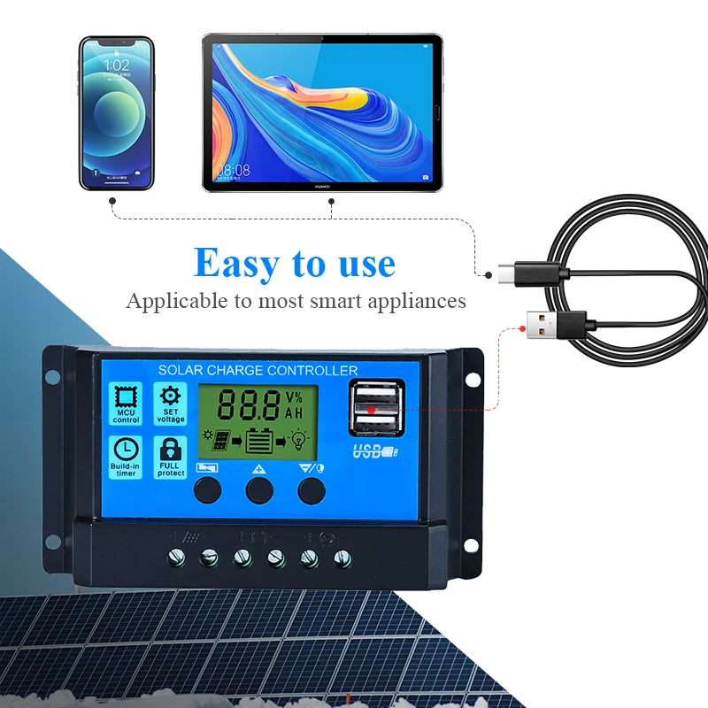 SUYEEGO 10a to 60a Pwm Solar Charge Controller 12v 24v Connect Solar Panel 300w 400w 100w for Home Solar System
