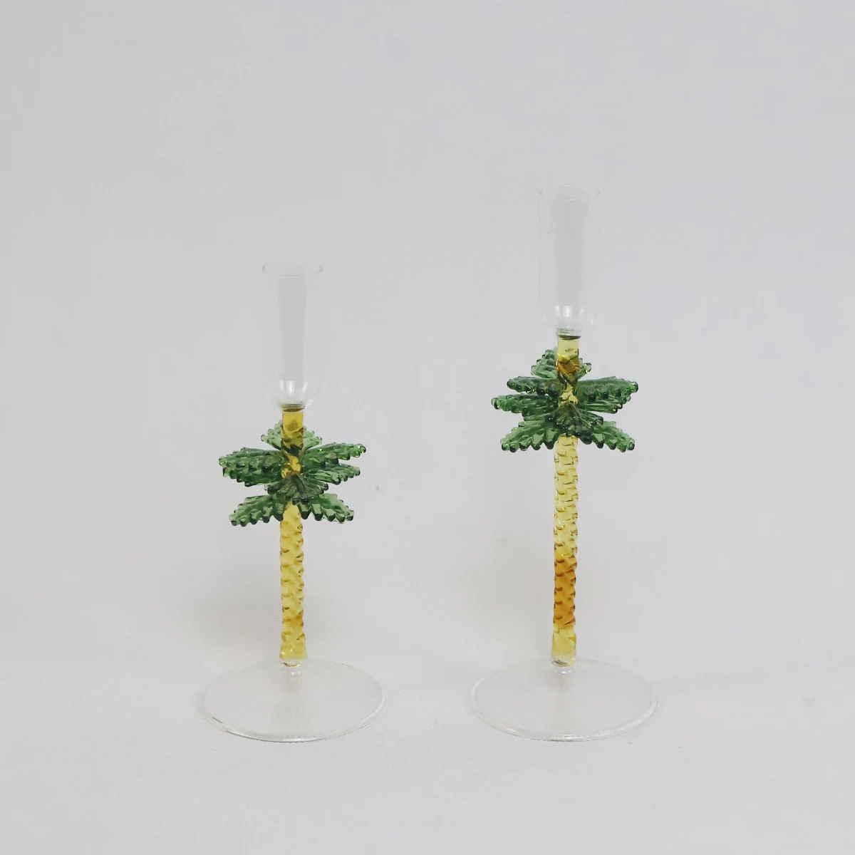 Custom Made Handcrafted Colored Tree Glass Candlestick Holder with Twisted Stick and Tapered Base
