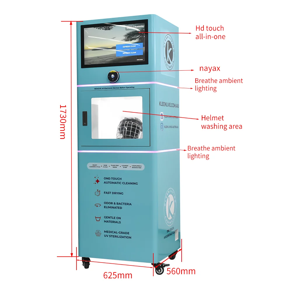 Automatic Helmet Cleaning Vending Machine for Motorcycle and Bike Helmets with Sterilizing and QR Payment System