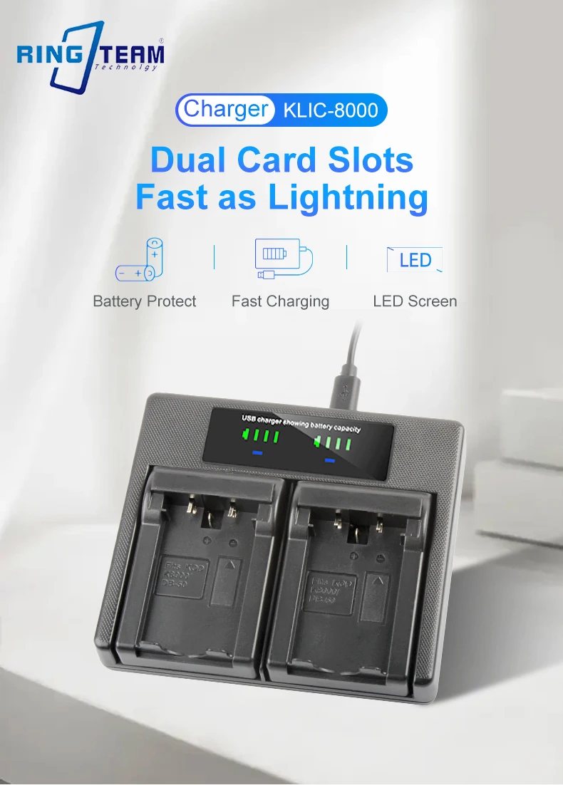 RingTeam KLIC-8000 Dual Charger with LCD Light KLIC8000 Battery Charger for Kodak Z612 Z712 Z812 Z1015 Z1085 Z1485 R1V R2 Camera supplier