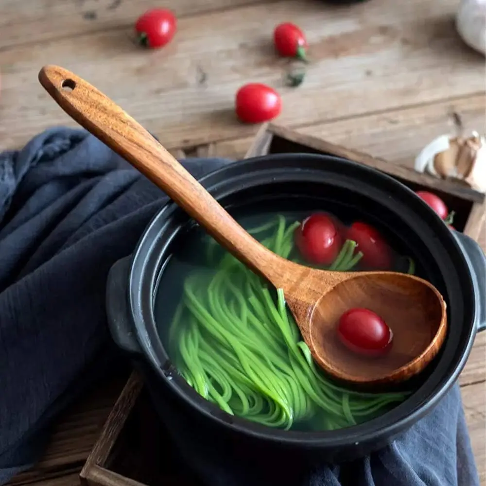 Natural Utensils Handcrafted Cutlery Tool Seasoning Scoop Dipping Oil Dipper Acacia Wooden Soup Spoon for Cooking