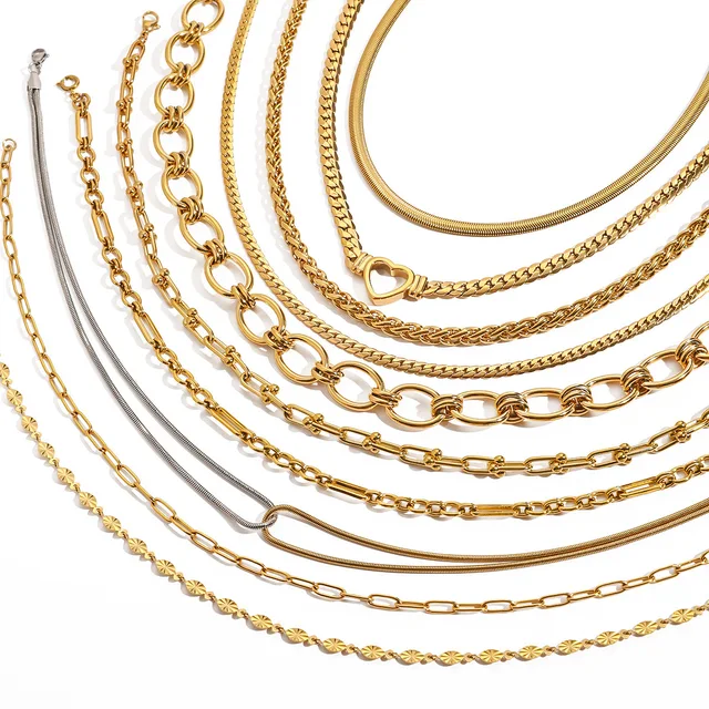 Europe Plain Fashion O Chain 18K Gold Plated Stainless Steel Spring Loaded Buckle Necklace Paper Clip Chain