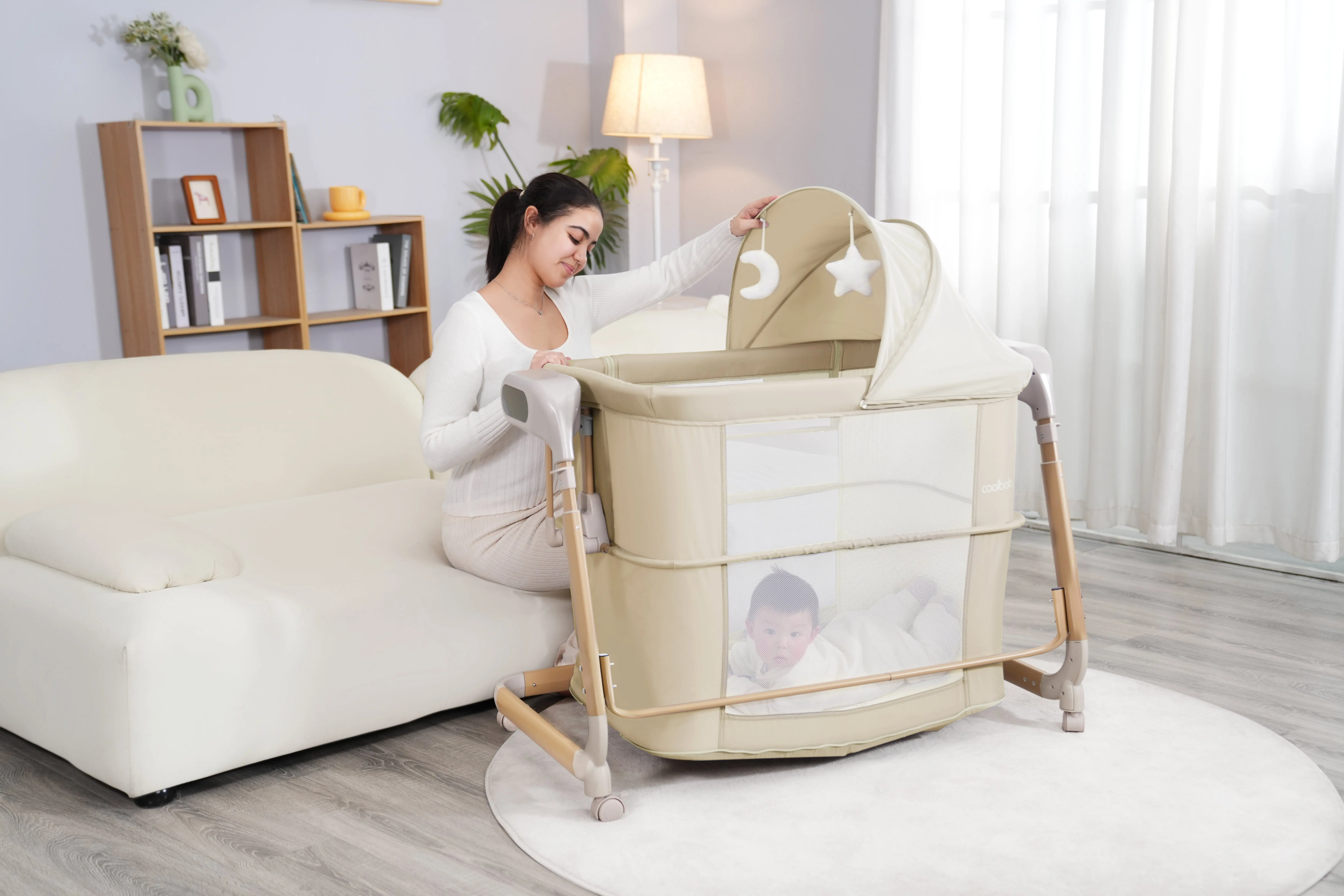 P765D Cool Baby New Auto Swing Electric Baby Bassinet with One Side Can Be Opened factory