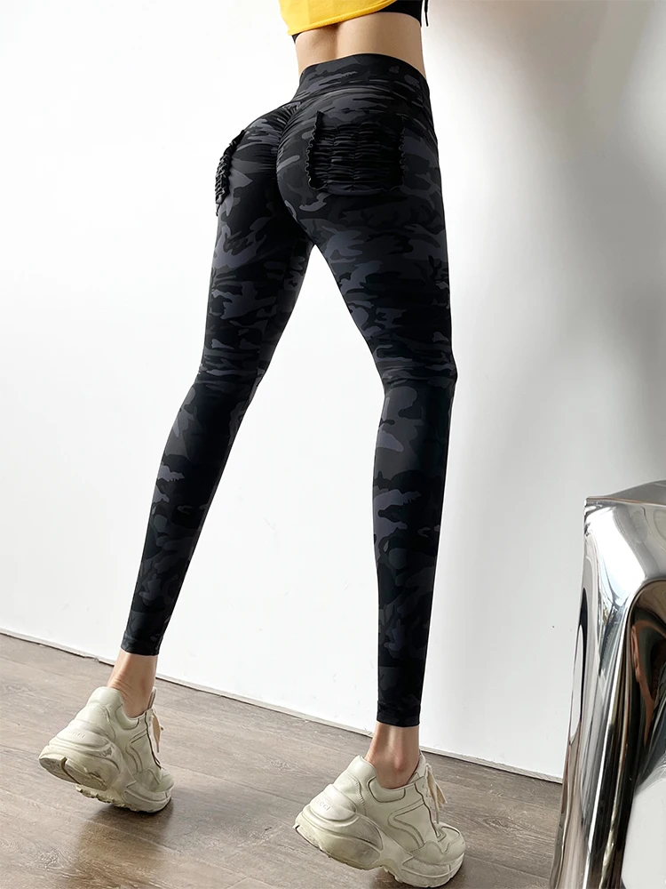 Women Elastic Bodycon Soft Comfy Scrunch Butt Camo Exercise Gym Leggings