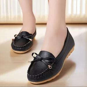 Casual Flats Non-slip Spring Autumn Round Toe Lady New Shoes Fashion Bowknot Decorate Slip-on Outdoor Loafers Women