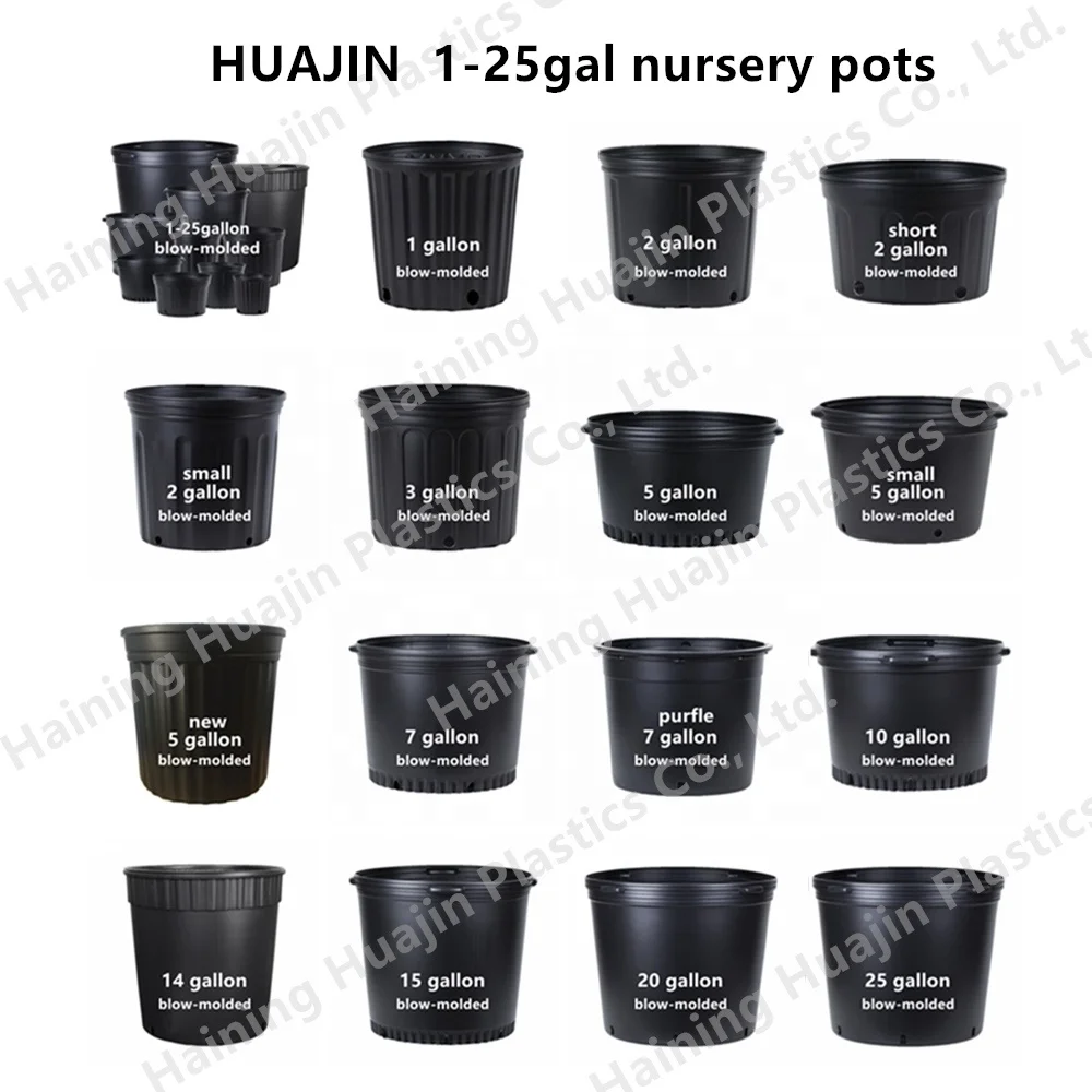 HUAJIN True 20 Gallon Pot 80 Quart 75 Liter 20" Inch 50cm Blow Mold Handle  Black HDPE Plastic Nursery Pots for Plants