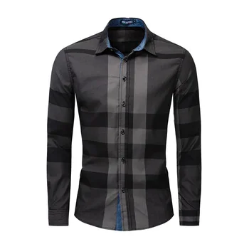 Wholesale Casual Plaid Mens Shirt Long Sleeve Slim Fit Shirts 100% Cotton Work Shirts Custom