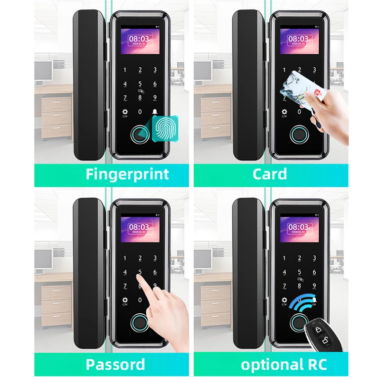 Tuya Smart Glass Lock WiFi Access Control Via RFID Fingerprint for Aluminum Steel Automatic Digital Deadbolt Card Security APP