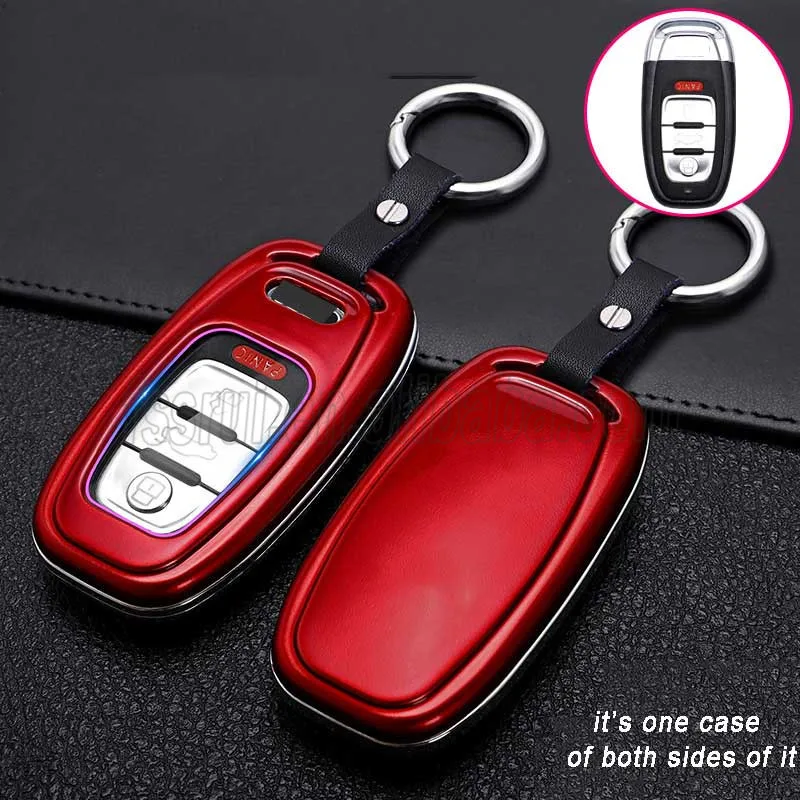 ontto PC autosleutel hoes beschermhoes sleutelhoes voor Audi A3 A6 A7 A8 Q7Q8 Q4 E-Tron S3 Sportback SQ7 SQ8 RS6 RS7 A8L 2019-2024 accessoires sleutelcover sleuteletui 3 toetsen A zilver