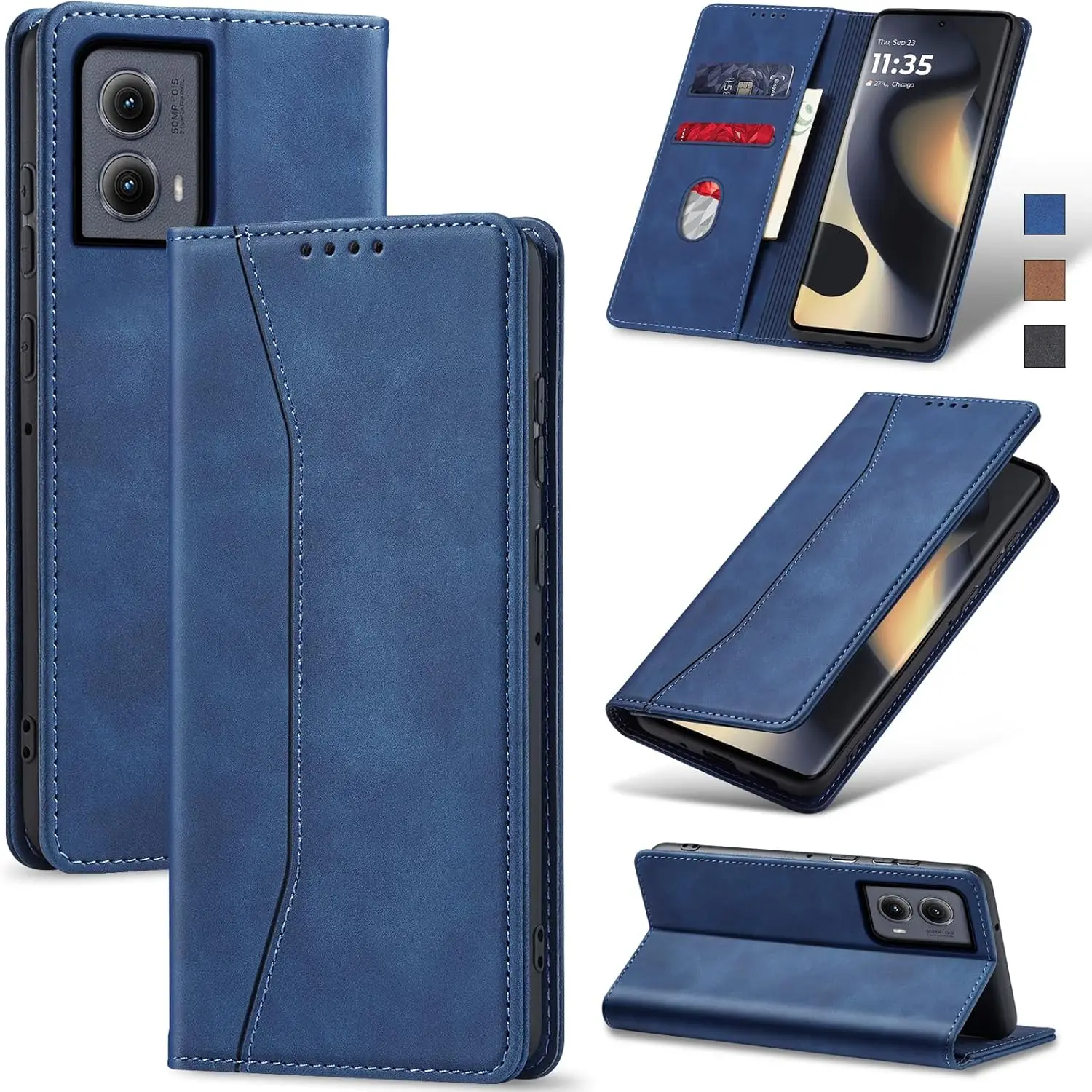 Flip Wallet Case for Motorola Edge 2024 Leather Magnetic Folio Cover with Card Holder Kickstand Shockproof Durable Case