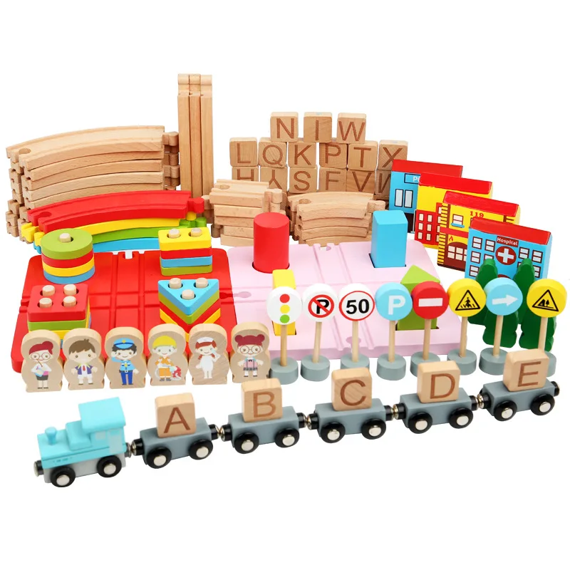 Colorful Early Learning Educational Puzzle Wooden Building Block Train Toy Kids 