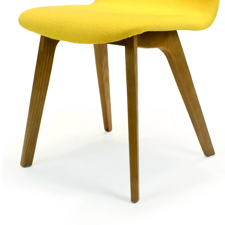 Nordic OEM Commercial Chain Hotel Cafe Shop Restaurant Furniture Wood Frame Upholstered Yellow Color Velvet Fabric Dining Chairs