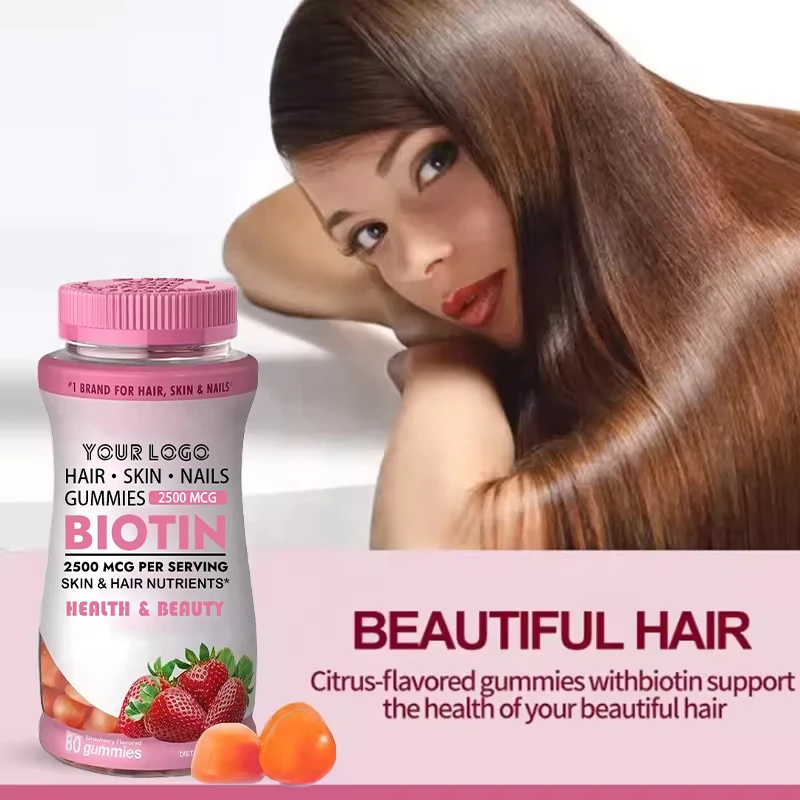 OEM Private Label Hair Skin Nails Gummies with Biotin Collagen Strawberry Flavor Beauty Dietary Supplement Wholesale