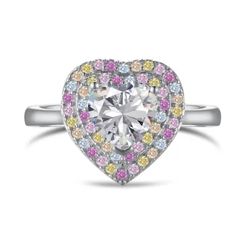 New Design fine jewelry manufacturer colorful cz Heart Design Multi Color Stone Rings 925 sterling silver ring