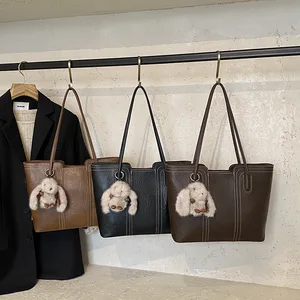 2026 Europe US Large Capacity Shoulder Bag with Charm Solid Vintage Women Tote Bag