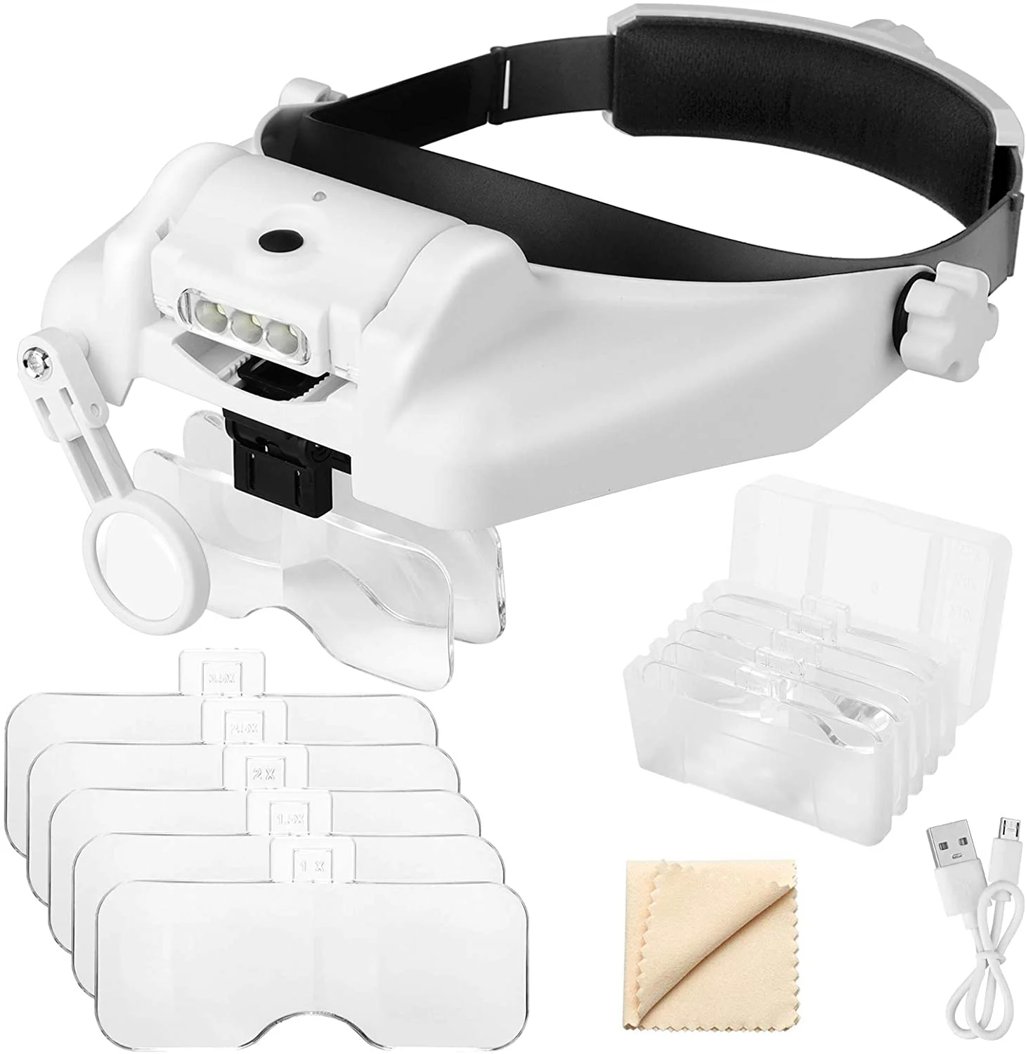 jewelers head headband magnifier led illuminated visor magnifying glasses loupe