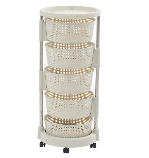5 Tier Roterende Groente Trolley Kar Keuken Opbergrek met Wielen Ronde