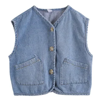 2024 Spring and Autumn Summer new children's Waistcoat Vest baby fashion boys and girls Denim vest