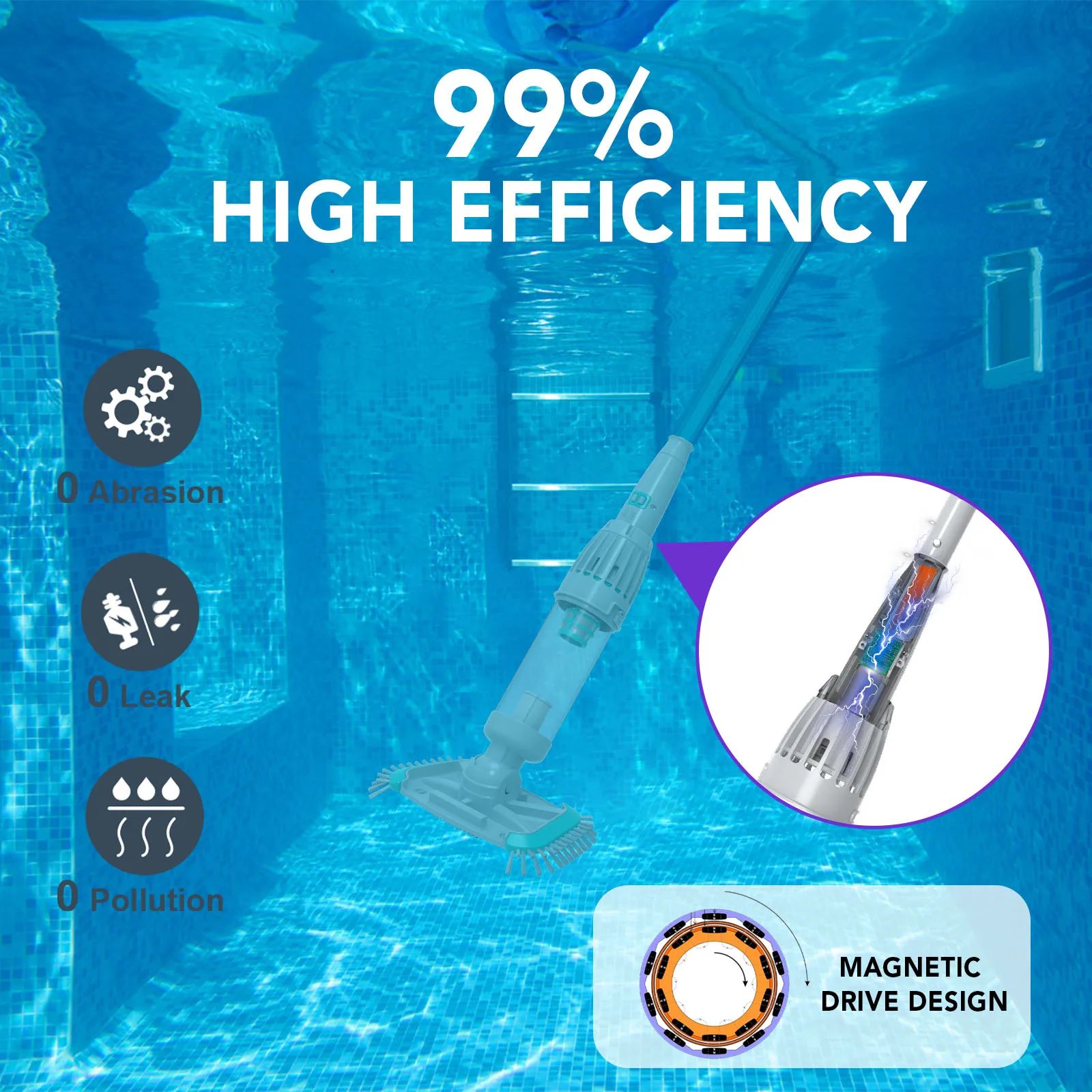BN30 Handheld Battery Operated Automatic Pool Vacuum Slide Brush for Above Ground Pool Vacuum Cleaner Electric Cleaning Brush