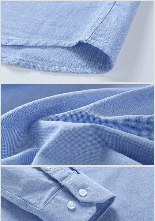 Oxford Embroidery Cotton Casual Shirt Standup Collar Long Sleeve Men's