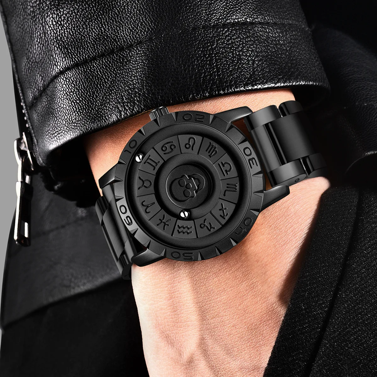 Forrad Mens Skeleton Quartz Black Watch Metal Bracelet With a heavy Padded box FOXBOX FB0047 Skeleton Men main image 2