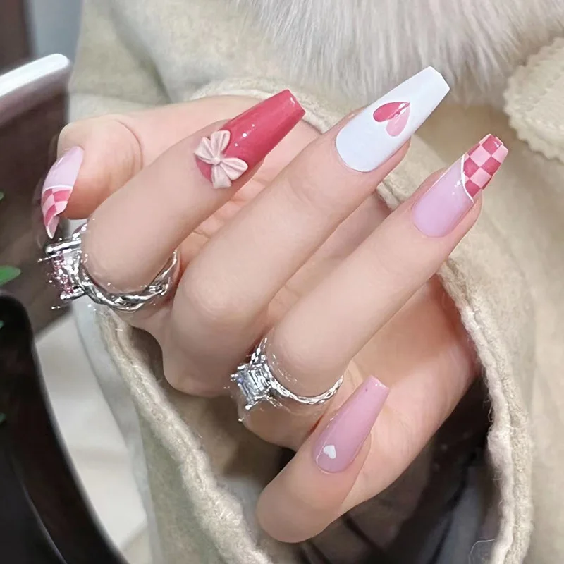 Buy Vday Nails Valentines Day Nails Pink Nails Romantic Nail Art Heart Nails  Valentine Hearts Press on Nails Neon Pink French Online in India - Etsy