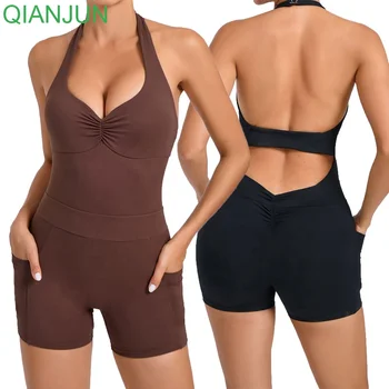 Custom Back Sleeveless Womens Yoga Suits Jumpsuit Gym Fitness Yoga One Piece Women's Jumpsuits