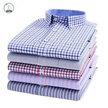Customized Logo New Fashion Blue Casual Shirt England Style Stand-up Collar Polo T Shirts Plaid Long Sleeve Men's Shirts