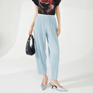 Miyake Women's High Waist Pleated Harem Pants Thick and Casual Sweatpants Print Pattern Woven Fabric for Spring and Autumn