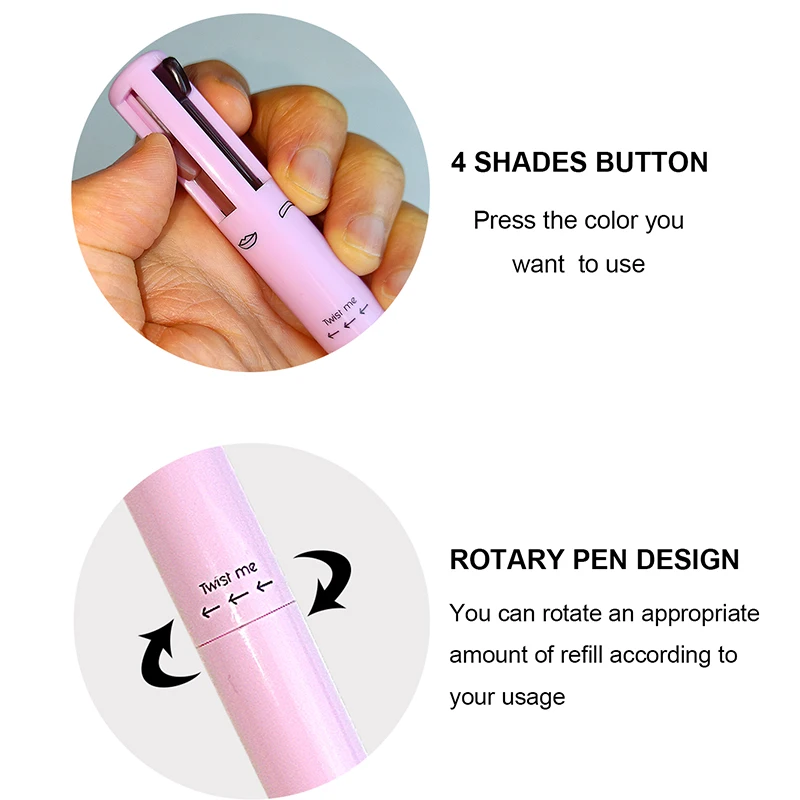 Private Label Customize Four Colors 4 Filler Highlighter Lipliner Eyeliner Eyebrow Pencil  4 Colors Makeup Pen 4IN1