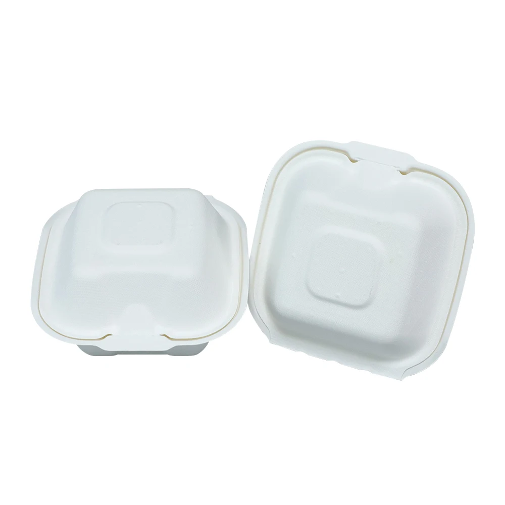 Factory Direct Price Biodegradable Sugarcane Clamshell Sugarcane Bagasse Burger Box for Food Container