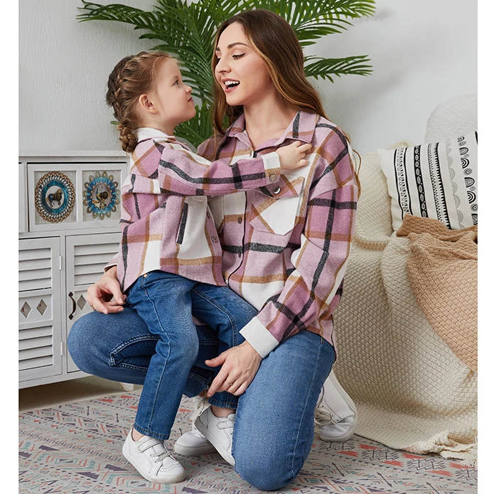 Mommy and Me Shacket Matching Plaid Outfits for Families