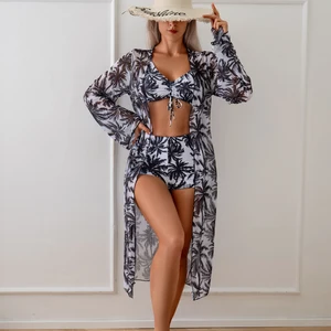 Personalized 3-Piece Skirted Sexy Swimwear for Women Black and White Resort Style Tankinis with Front Logo Woven Bra