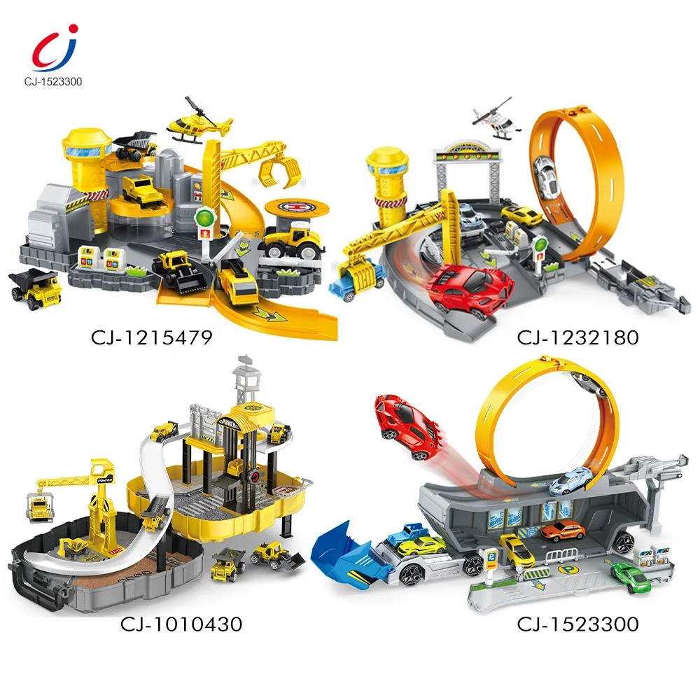 Chengji 3 in 1 Engineering Container Truck Toy Kids Diecast Cars Parking Lot Toy Garage Construction Parking Lot Truck Toys