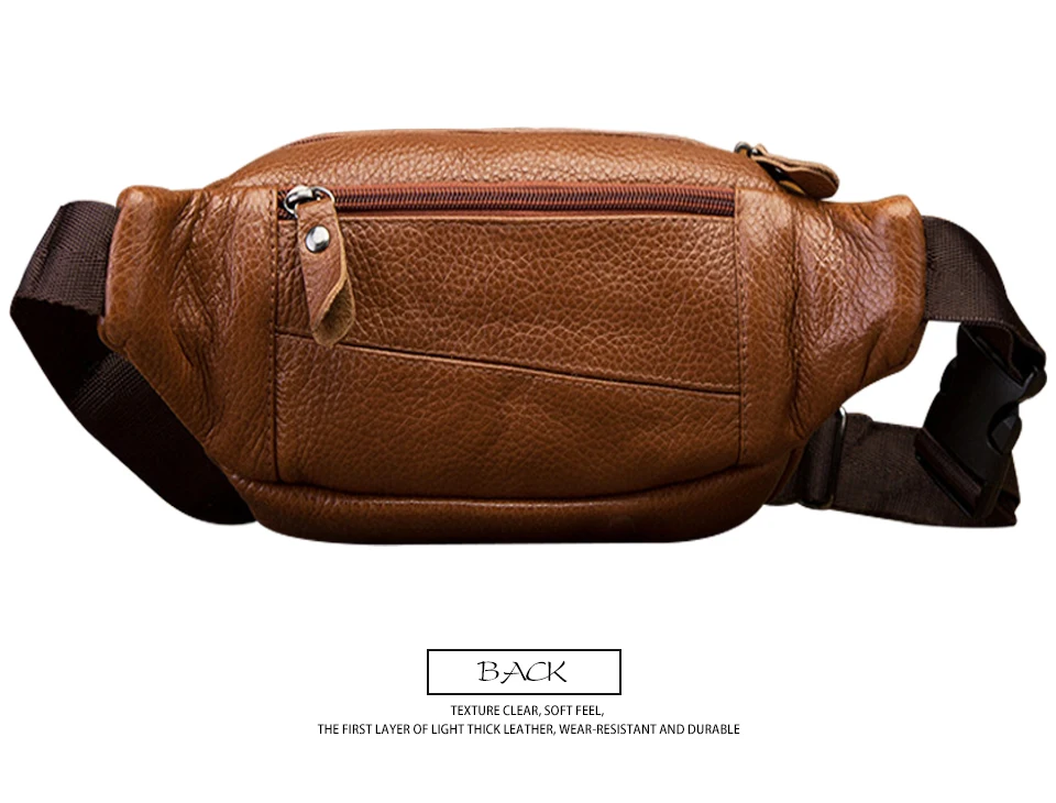 Fashion Quality Leather Male Waist Bag Design Casual Cell Phone Case Pouch Travel Fanny Pack Men 004