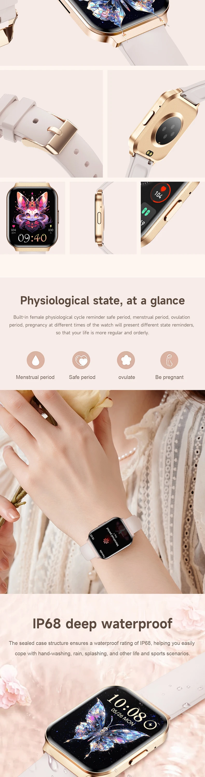 product karen m new women smart watch km86 thin aluminum alloy case silicone strap ip67 waterproof bt call smartwatch 2025-1