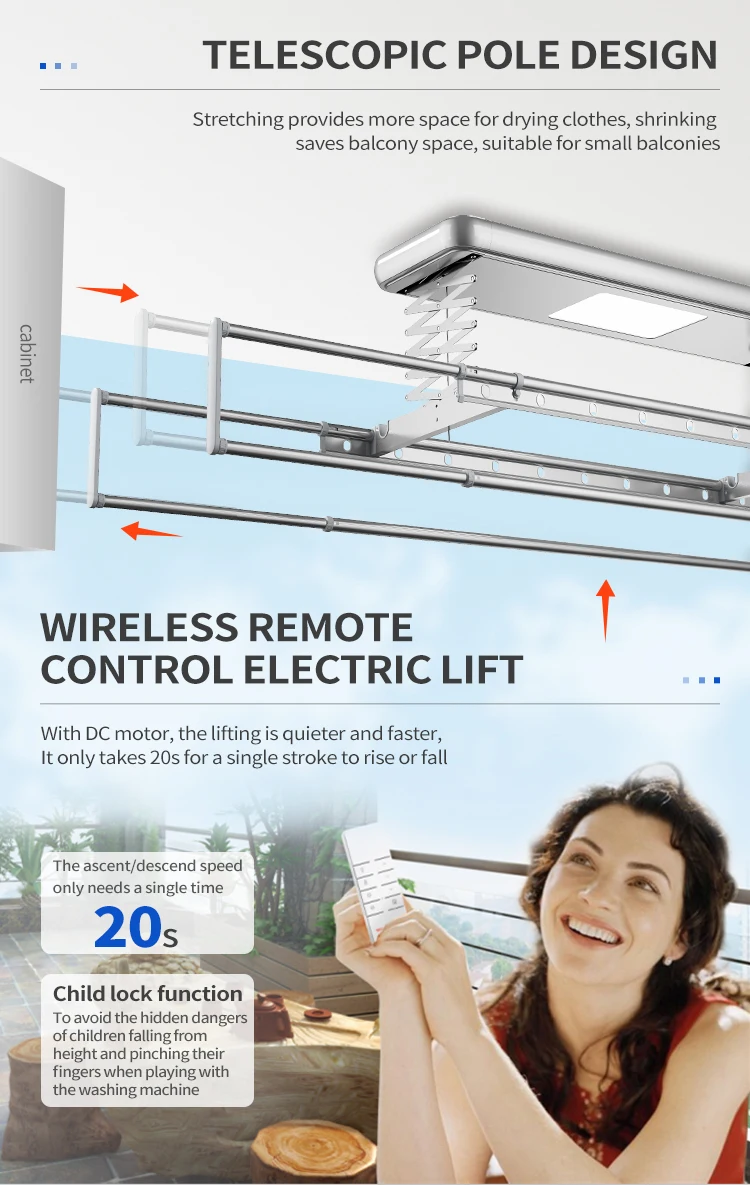 OEM Smart Home Trending Product Drying Rack Ceiling Mounted Remote Control Lifting Electric Clothes Drying Rack