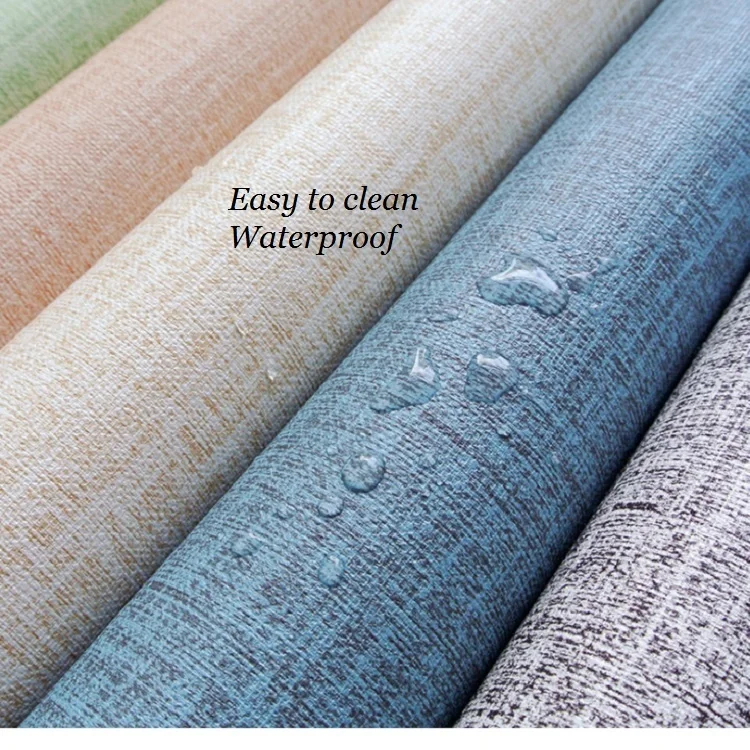 Japanese Style Pvc Simple Clinen Texture Wall Covering Paper Adhesive Waterproof Wallpaper for House Living Room Deco