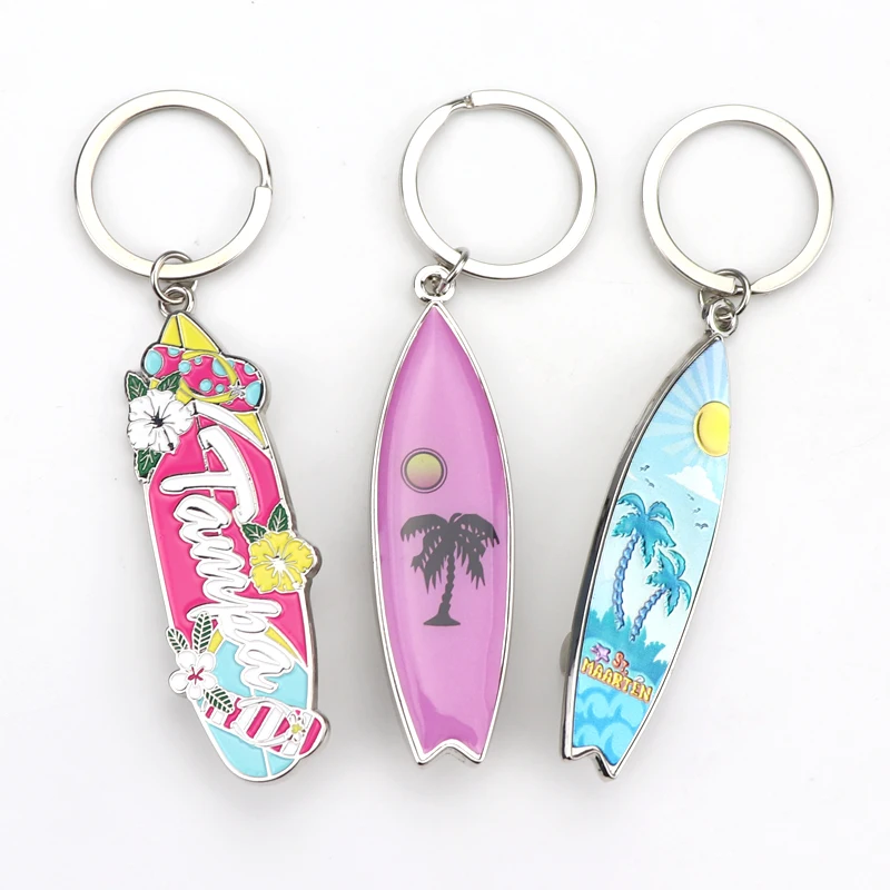 Personalized Unique Style Colorful Surfboard Keychain Summer Ocean Beach Souvenir Metal Keychain