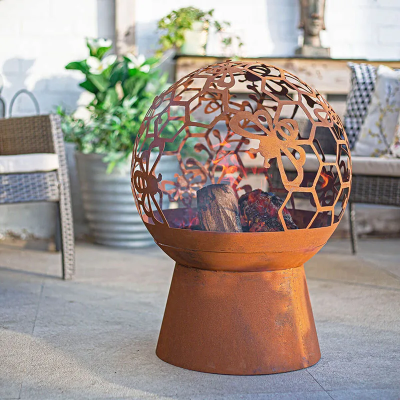 Corten Steel Large Ball Corten Steel Fireball Rusty Fire Pit Outdoor