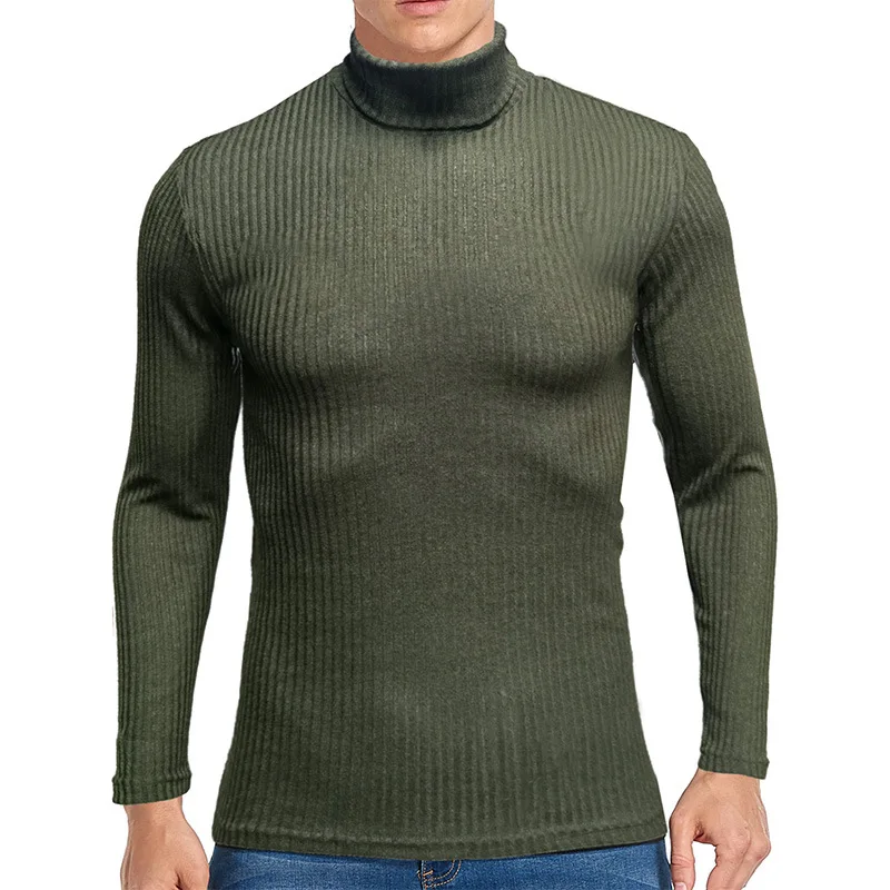 Anti-pilling men turtleneck long sleeve knitted warm rib fabric turtle neck T shirt casual base wear