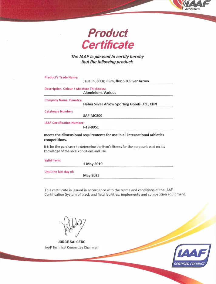 Silver Arrow Blunt Tip Javelins 800g 85m Iaaf Certified 800gram Javelin