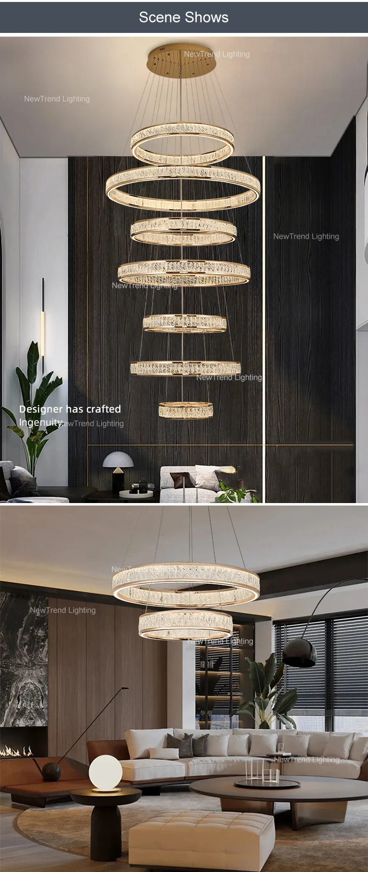 lc9885 luxury indoor decoration pendant light home villa restaurant staircase living dining room crystal ceiling led ring chandelier-4