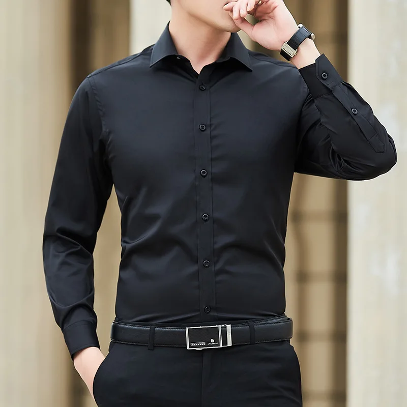 Fuyu Wholesale Men Solid Color Long Sleeve Shirt Business Casual Men ...